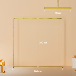 Arco de Jardín para Rosas de Metal, 200x200 cm, Arco de Boda Cuadrado con Estacas en Forma de U, Resistente a la Intemperie, para Plantas Trepadoras, para Decoración Patio Terraza, Dorado