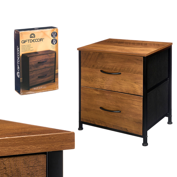 Cajonera de metal y madera con 2 cajones.