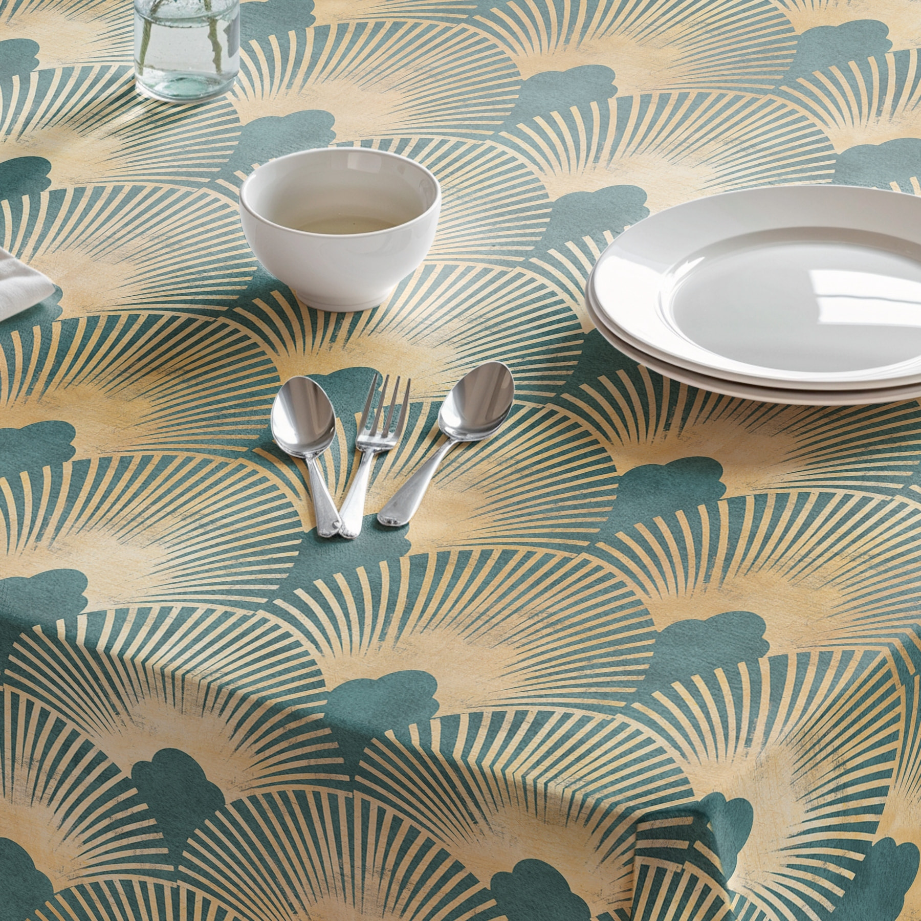 Mantel estampado antimanchas IRINA TURQUESA