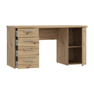 Bureau droit 1 porte 4 tiroirs effet chêne rustique L145 cm - CANDY