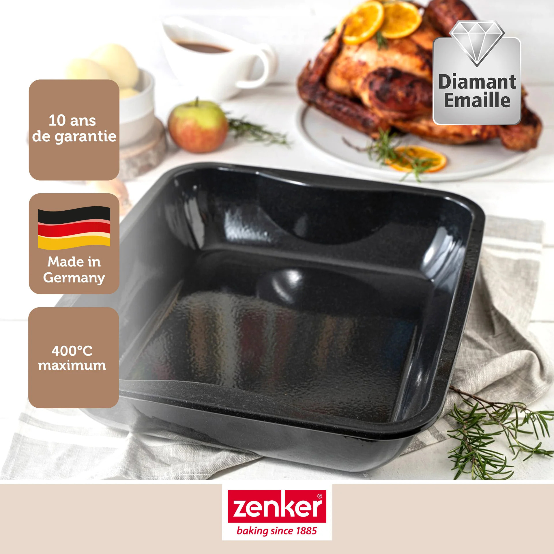 Lot de 2 plats four 40/34/8 cm en acier émaillé avec 2 ustensiles Zenker Special cooking