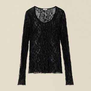 Oltre - T-shirt maniche lunghe in pizzo - Nero