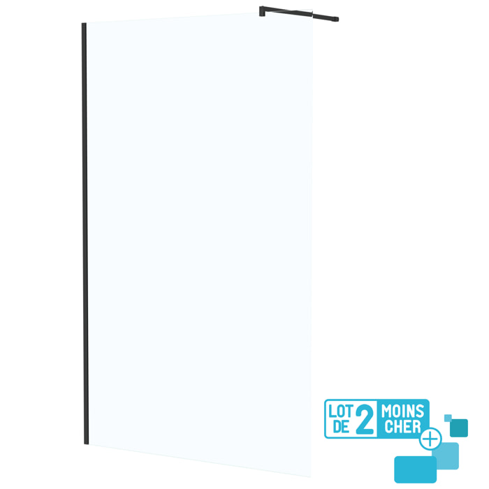 LOT de 2 Parois de Douche 120x195 cm en Verre Trempé 5 mm - Profilés et Bras Noirs