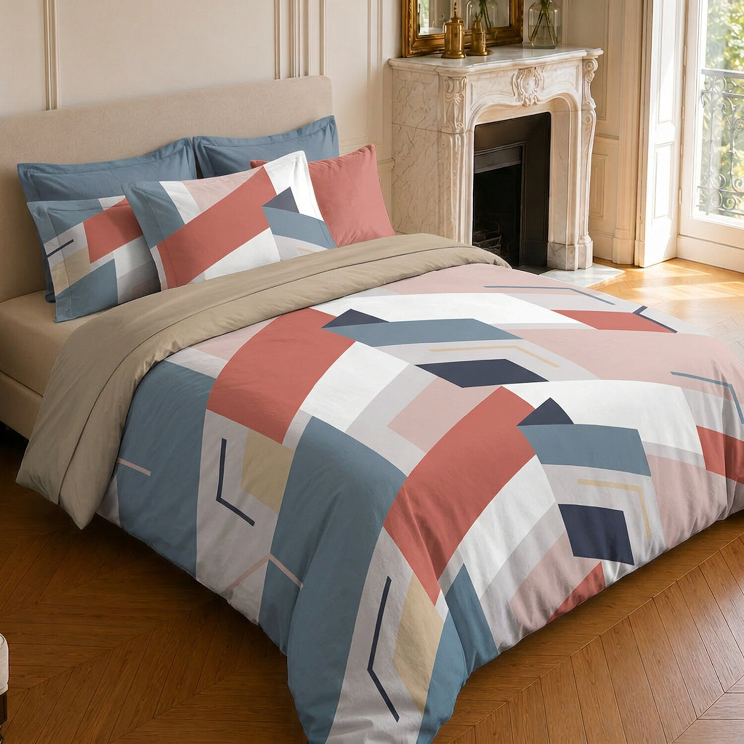 Parure housse de couette 100% microfibre motif géométrique - PEPITE