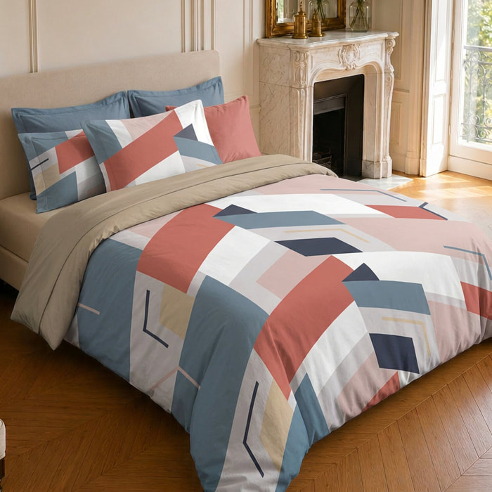 Parure housse de couette 100% microfibre motif géométrique - PEPITE