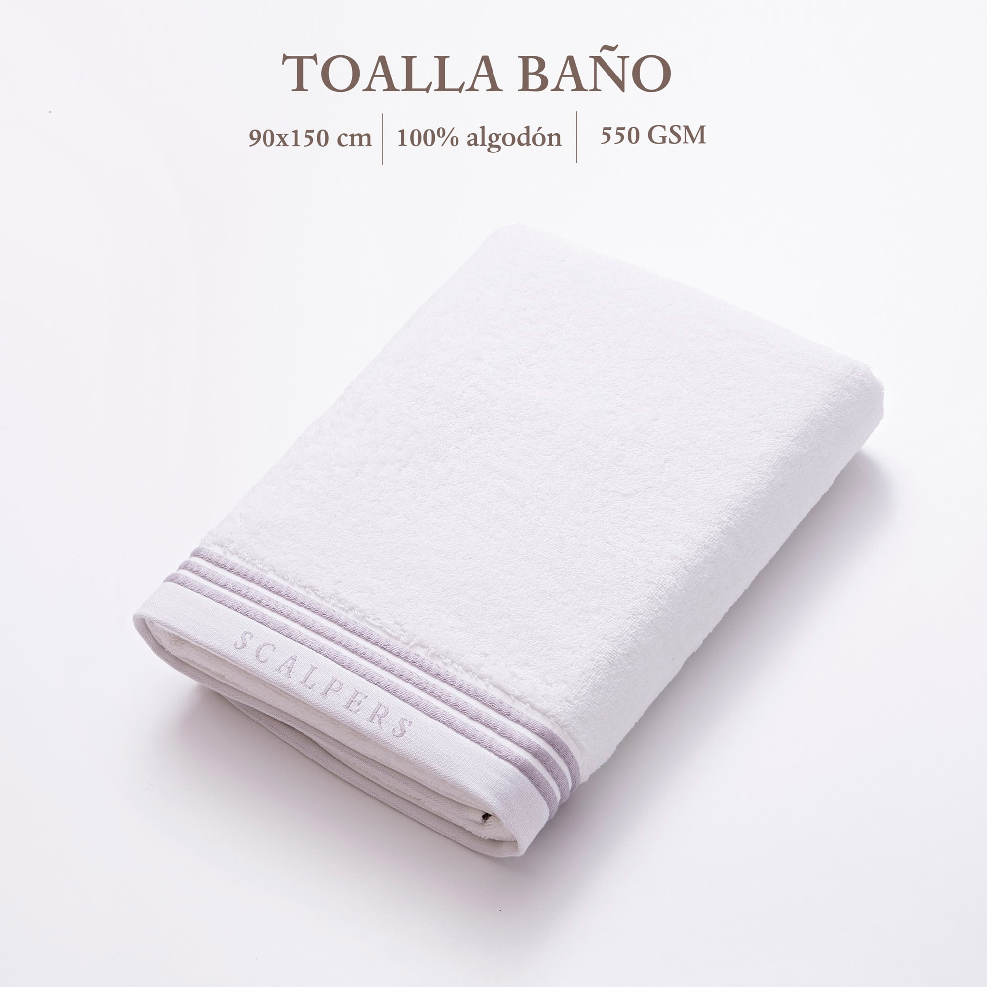 Toalla de baño 90x150cm 100% algodón 550gsm blanco con rayas scalpers home