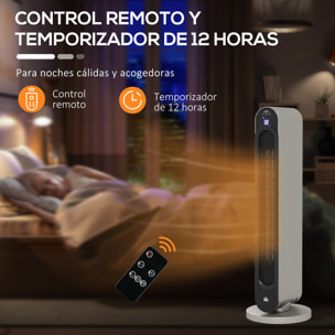 Calefactor Cerámico de Torre 1100/2200W Calentador Vertical con Mando a Distancia Pantalla LED Temporizador de 12H Termostato 3 Modos y Oscilación para 20-25 m² Ø25x73,5 cm Plata y Negro