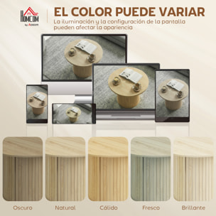 Mesa de Centro, Mesa baja para Salón Redonda con Base de Columna con Listones, para Sala de Estar, Dormitorio, Ø60x40 cm, Natural