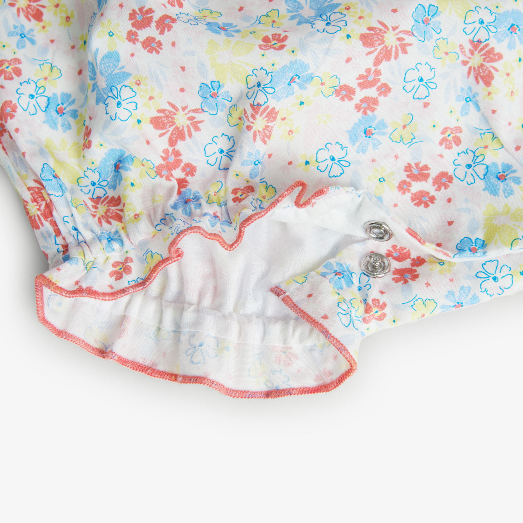 Pelele niña, popelÃ­n estampado, flores, azul claro