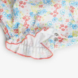 Pelele niña, popelÃ­n estampado, flores, azul claro