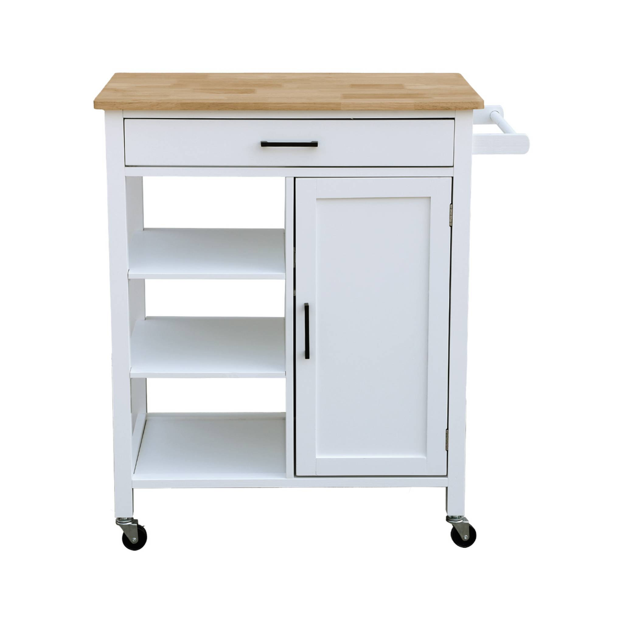 Desserte de cuisine plateau bois d'hévéa avec poignée L83cm BENDOR