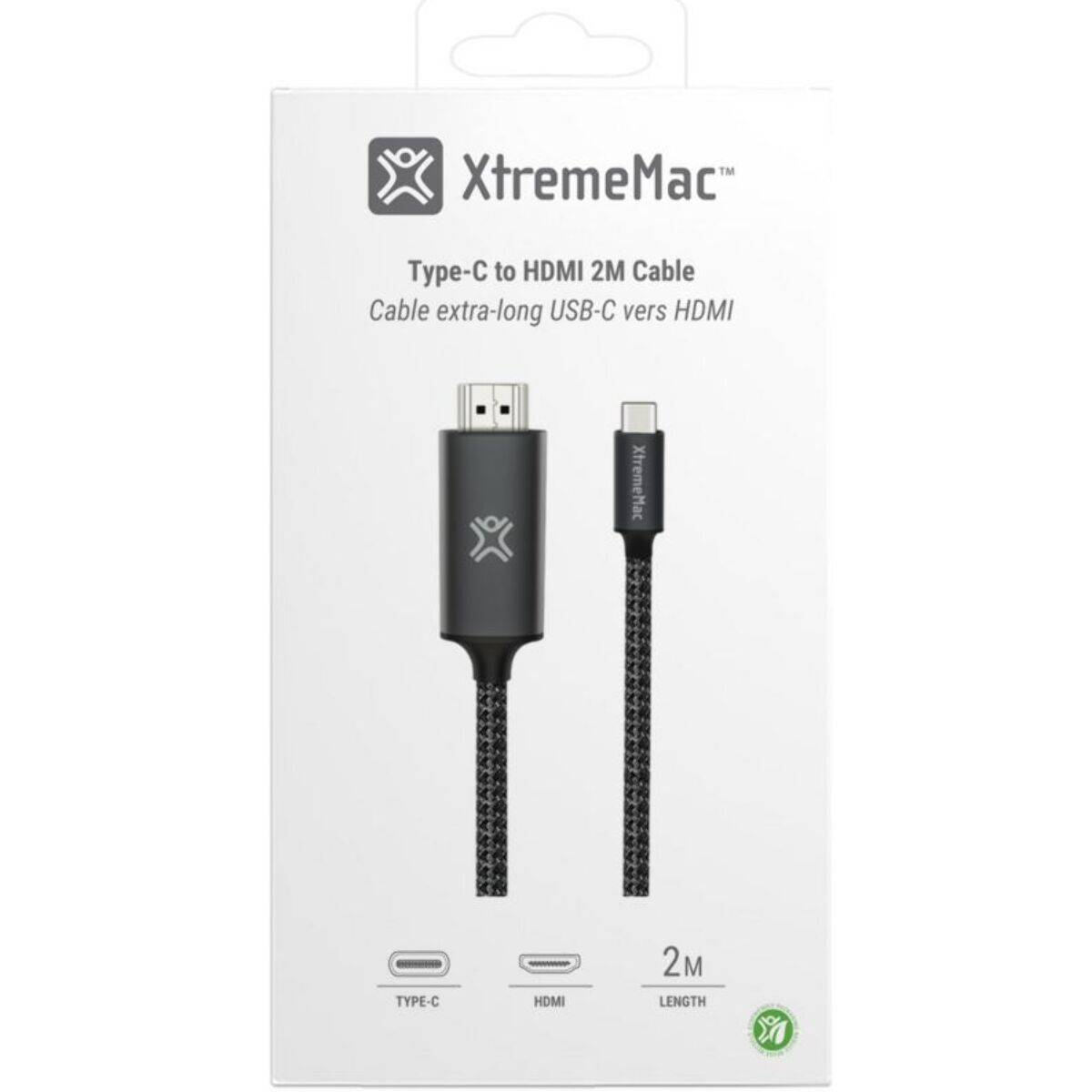 Adaptateur HDMI XTREMEMAC type C - HDMI male 2m nylon tressé gris