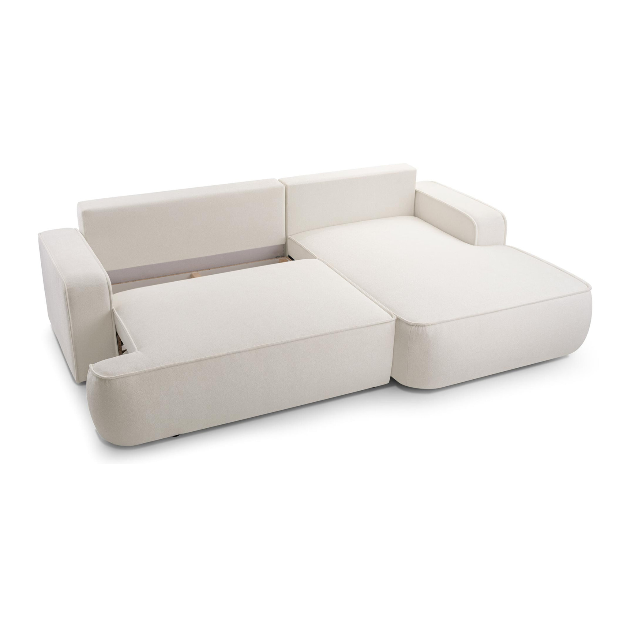 Nessino - canapé d'angle droit 4 places - convertible avec coffre - en tissu texturé - Beige