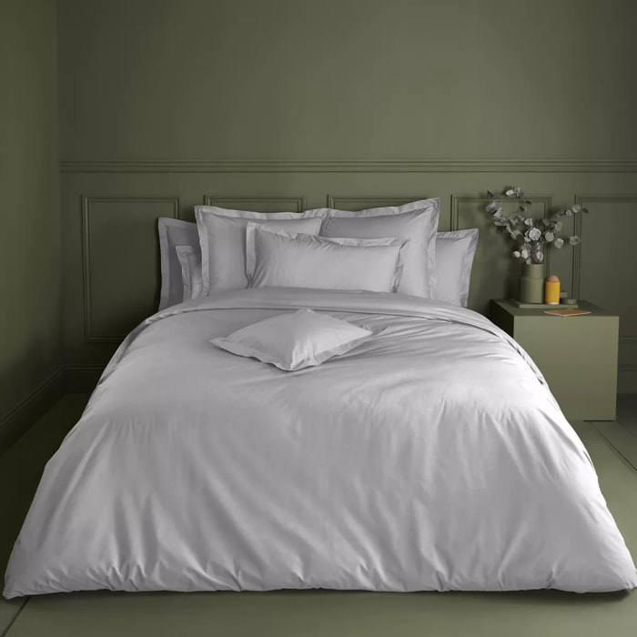 Housse de couette percale de coton uni gris La percale francaise platine