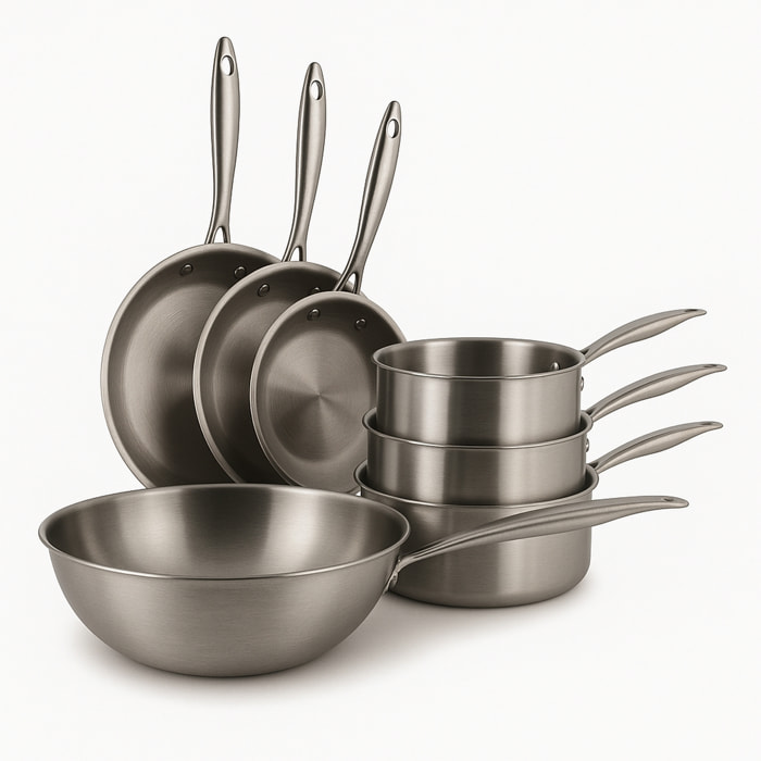 Batterie de cuisine 7 pièces en acier inoxydable - tous feux TRIPLY