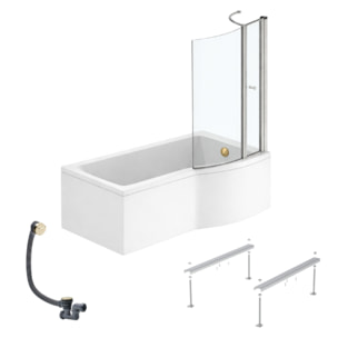 Pack baignoire bain douche 150 x 80 cm droite Connect Air + tablier + pare bain avec volet  + pieds + vidage Doré