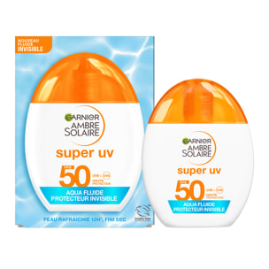 Garnier Ambre Solaire Super UV Visage Aqua Fluide SPF50 Invisible - Acide Hyaluronique - 40ml