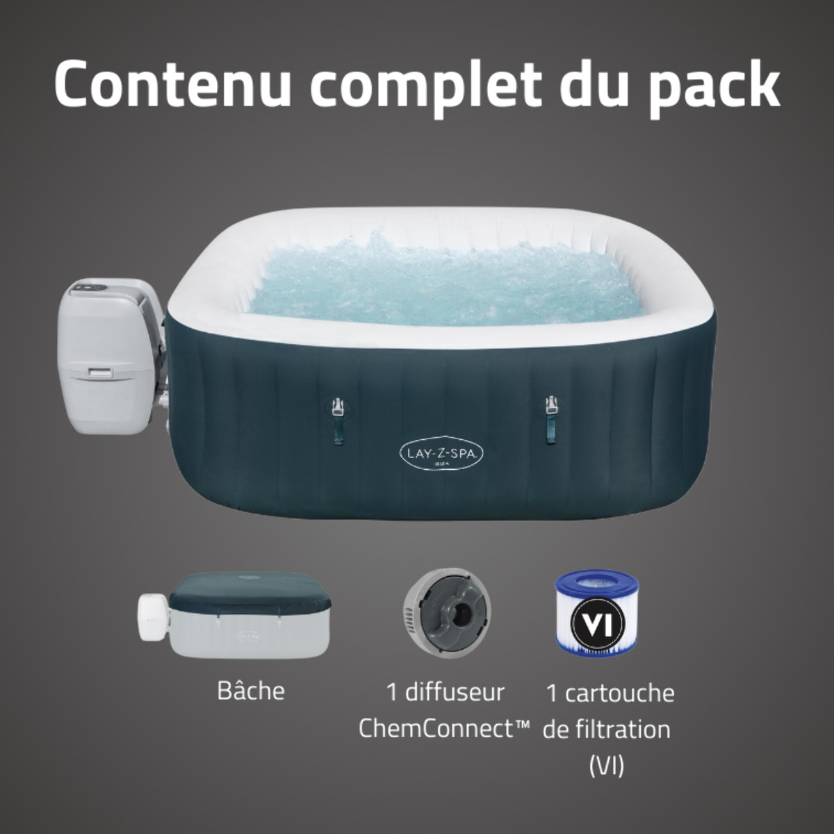 Bestway Spa gonflable carré Lay-Z-Spa Ibiza AirJet EnergySense 4-6 personnes