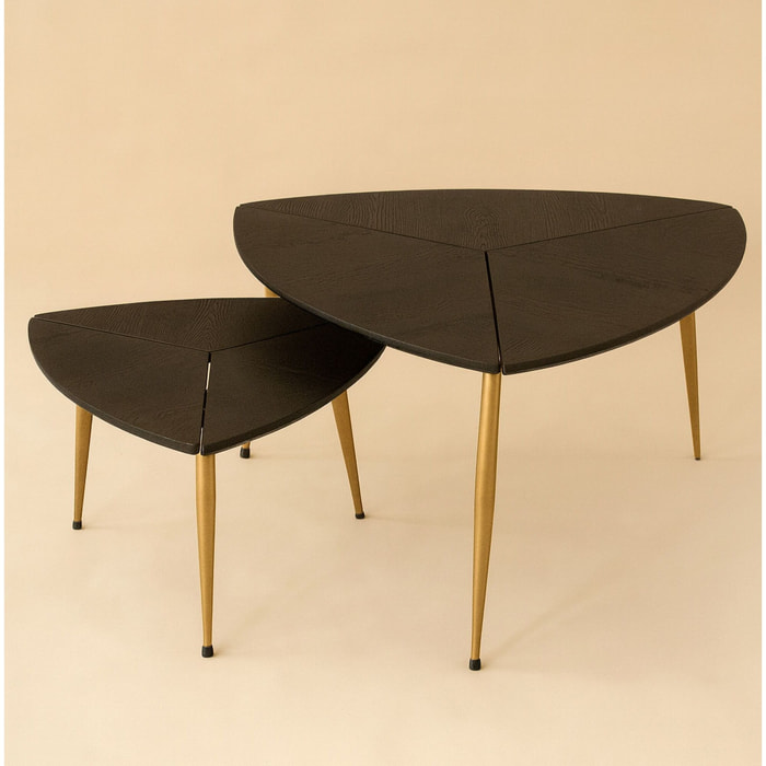 Lot de 2 tables gigognes finition bois et pieds en métal doré SAKURA