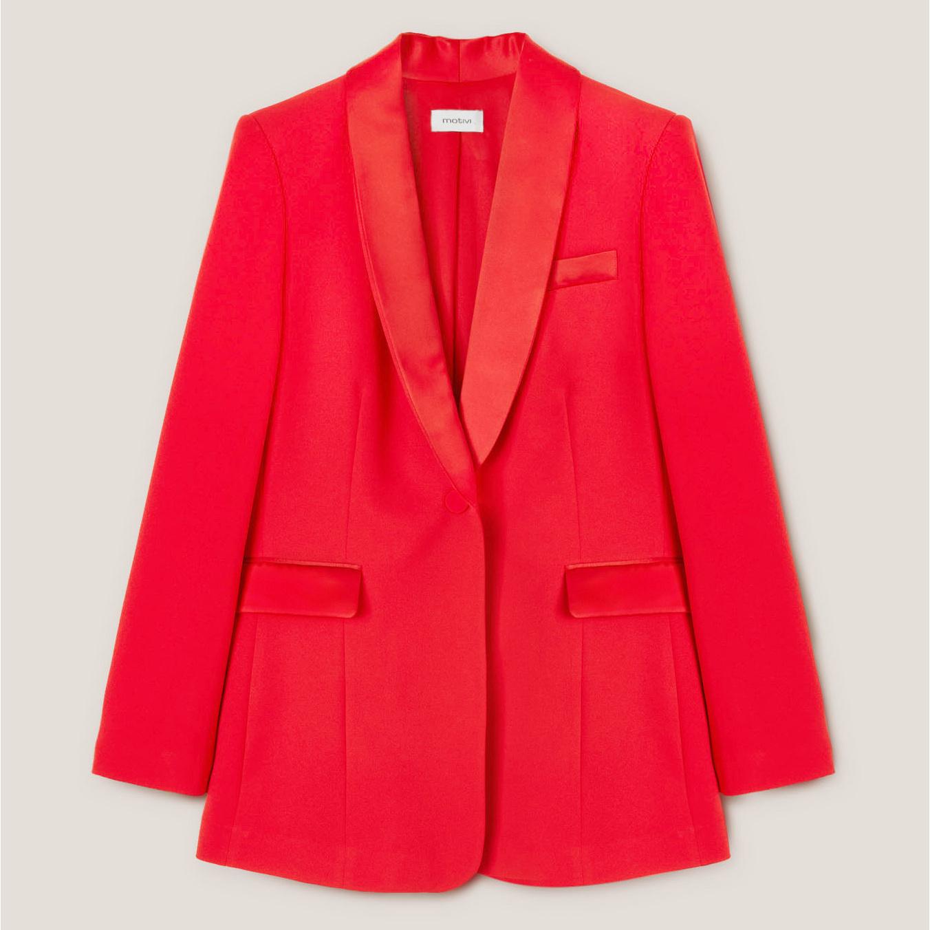 Motivi - Blazer largo con abotonadura simple de color liso - Rojo