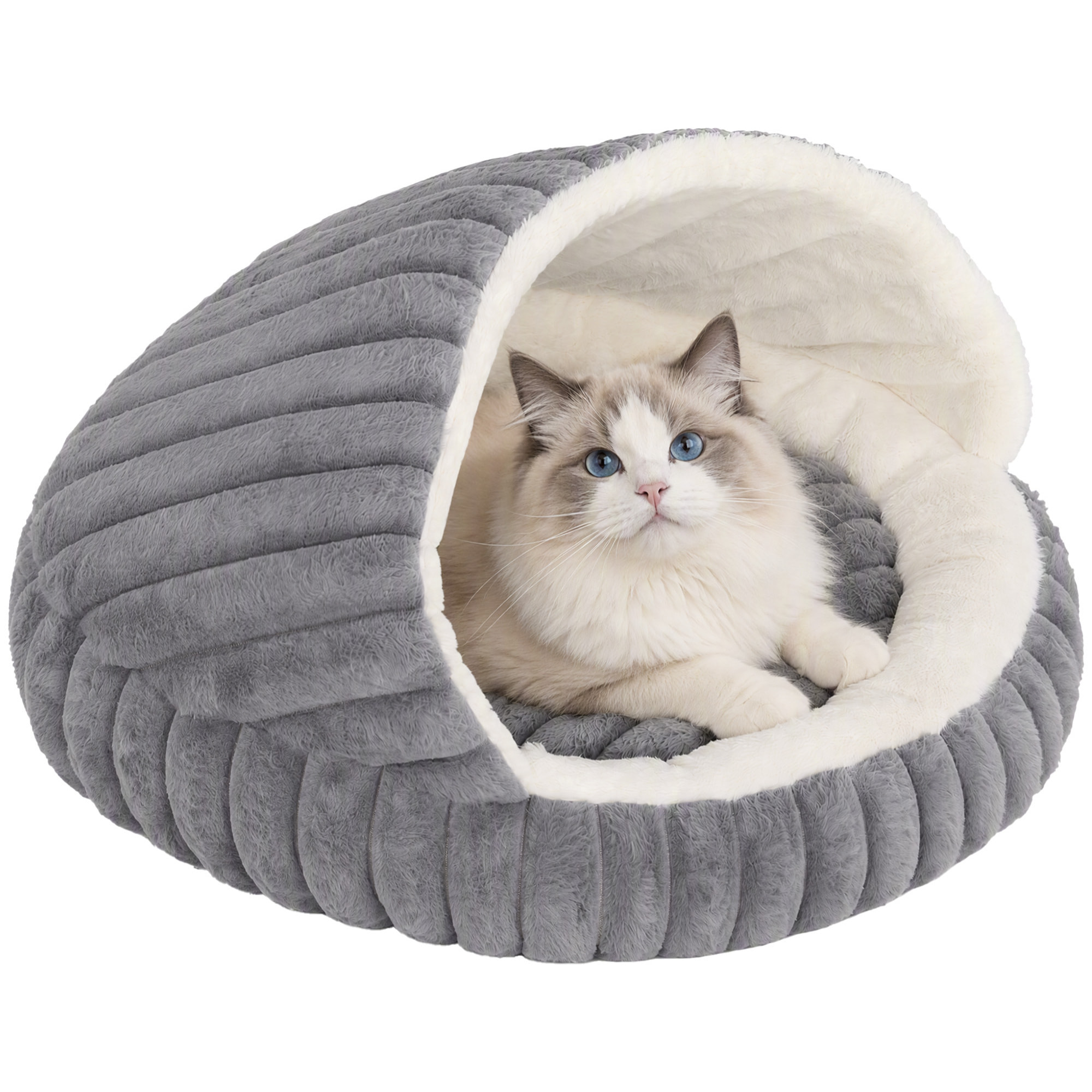 PawHut Cama para Gatos, Cueva para Gatitos Redonda con Base Antideslizante y Cojín Lavable, para Interior, 50x50x32 cm, Gris