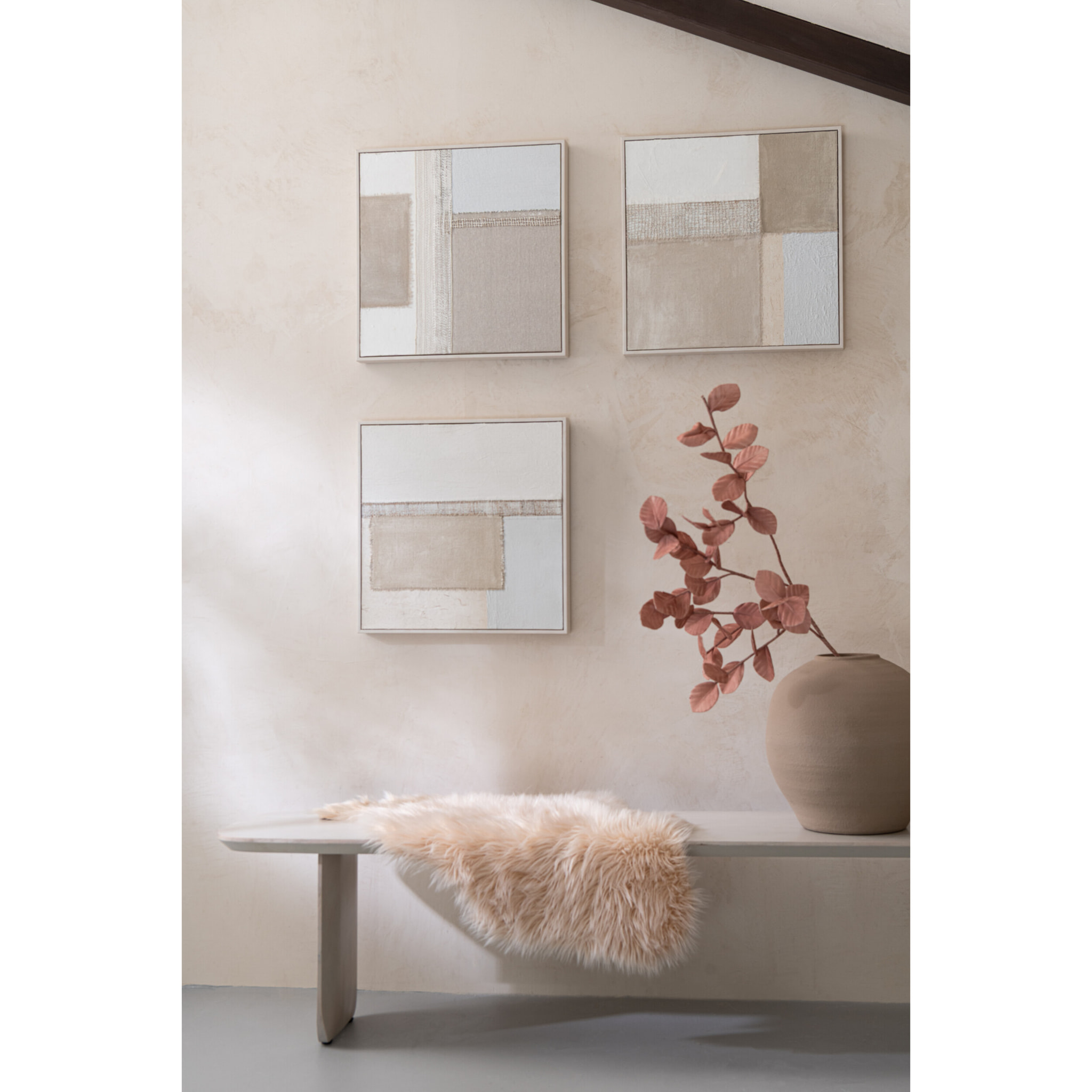 J-Line Toile Tod Canvas/Bois De Pin Mix Assortiment De 3