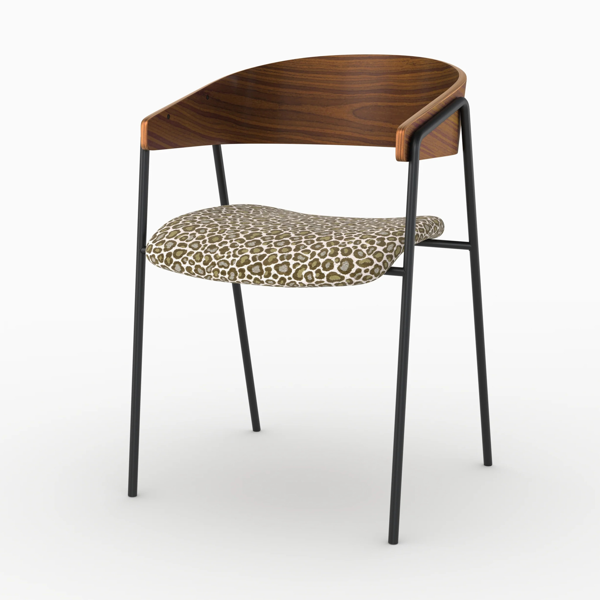 Lot de 2 chaises en tissu léopard vert kaki et bois de noyer - Esmée