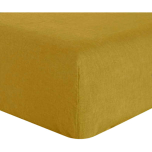 Drap Housse - Bonnet:40cm 100%lin LavÉ Jaune Curry