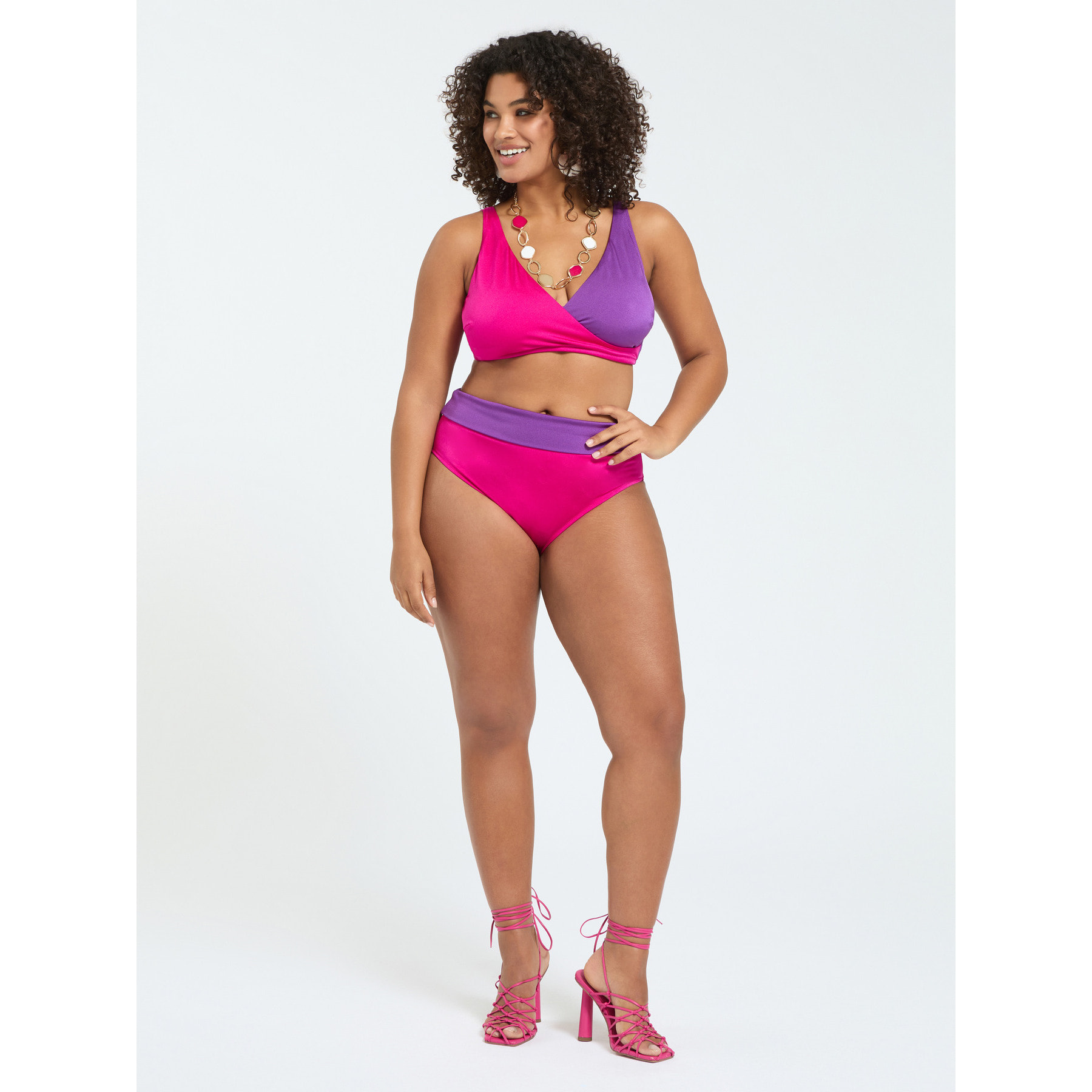 Fiorella Rubino - Bikini cruzado color block - Fuchsia