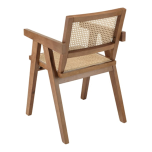 AGATHE- Fauteuil en bois d'Hévéa foncé dossier et assise rotin naturel