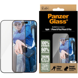 Protège écran PANZERGLASS iPhone 16 Plus verre trempé Ultra-Wide F