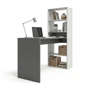 Mesa de escritorio con estantería en blanco artik y gris antracita 120x50 cm Cosmic Blanco Artik (Blanco Mate) - Gris Grafito