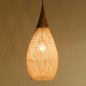SIXTINE - Suspension 'goutte' 35x35cm rotin couleur naturelle et teck