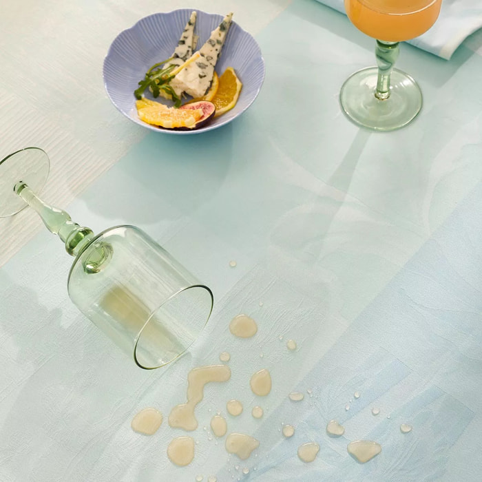 Set pur coton enduit motif jacquard Mille iris d'eau aqua