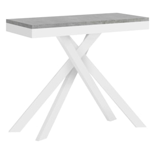 Consola extensible 90x40/196 cm Krack Small Evolution cemento estructura blanca