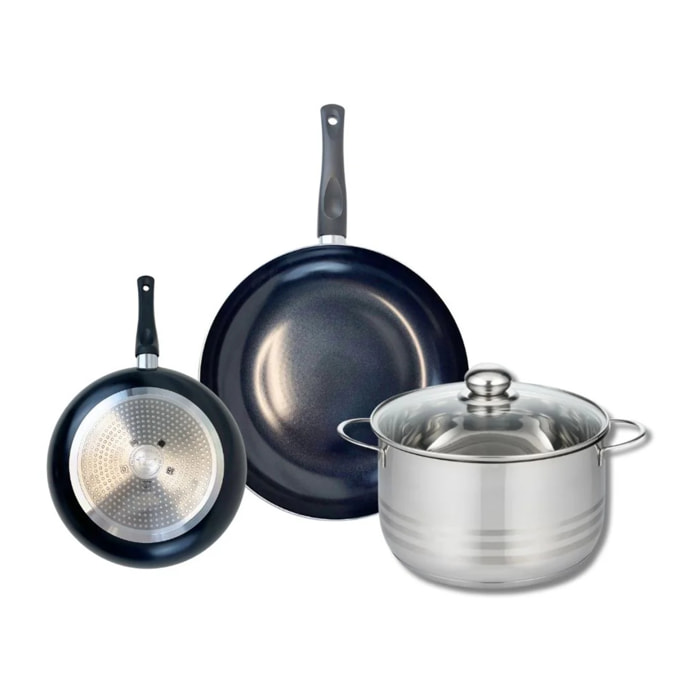 Ensemble de 2 Poêles de cuisson 20 et 28 cm et 1 faitout 24 cm Elo Prima Brillant