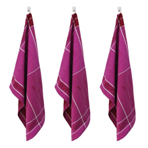 Lot de 3 torchons jacquard 50x70cm mauve -  "Tartan"