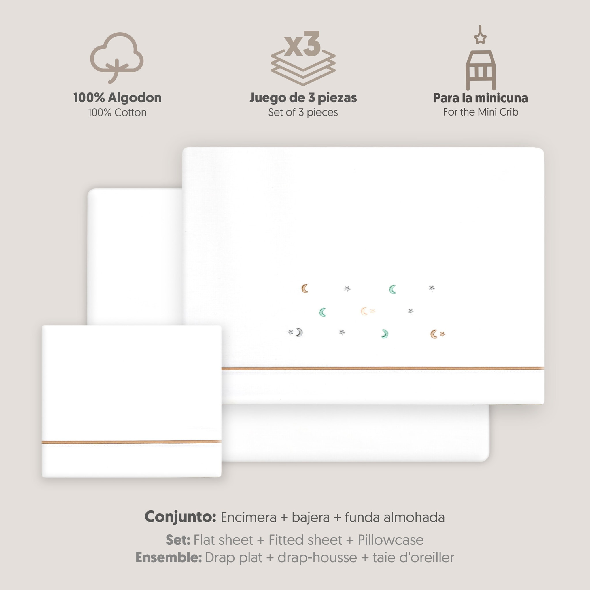 Triptico Minicuna Estrella Luna Multicolor Bco/Beig