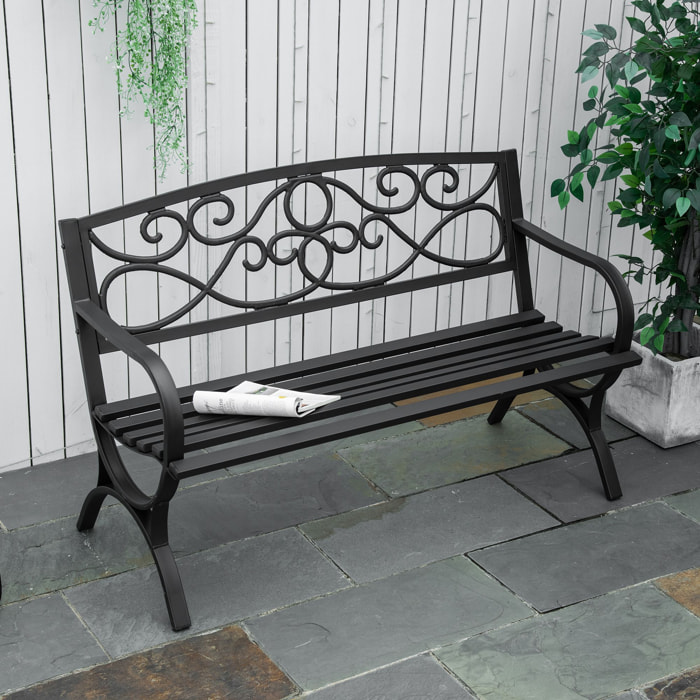Banco de Jardín de 2 Plazas con Respaldo y Reposabrazos Estilo Vintage para Terraza Balcón Patio Exterior Carga 240 kg Hierro Fundido y Acero 128x58,5x85 cm Negro