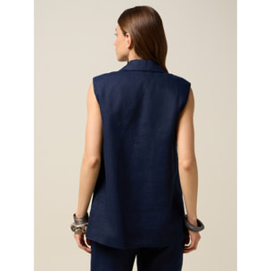 Oltre - Gilet in puro lino - Blu