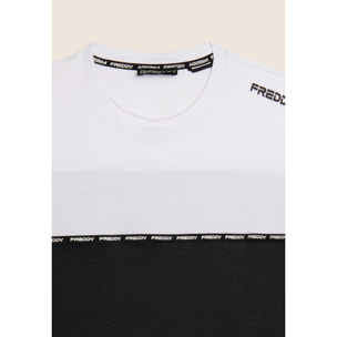 T-shirt colour block con inserto logato