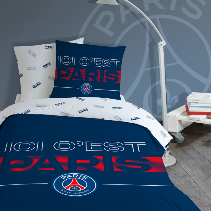 Parure de lit imprimée 100% coton, PSG DEVISE
