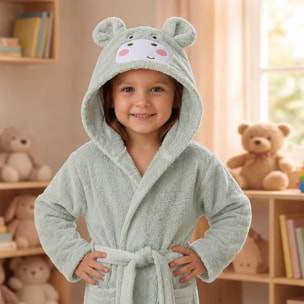 Peignoir enfant enfant pur coton 420 g/m² brodé vert Petit hippo vert d'eau