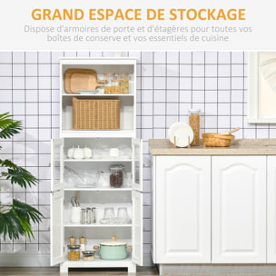 Armoire de cuisine multi-rangements 4 portes avec étagères 2 niches grand plateau MDF blanc