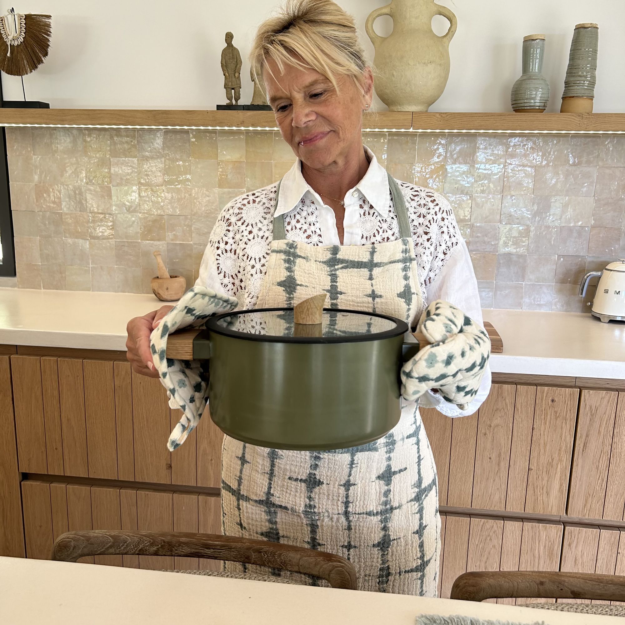 Tablier de cuisine en coton céladon h80cm PAOLO