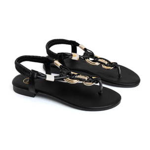 Sandalo flat con dettaglio gold - NERO