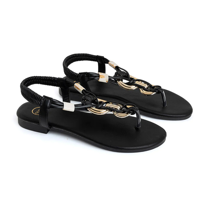 Sandalo flat con dettaglio gold - NERO