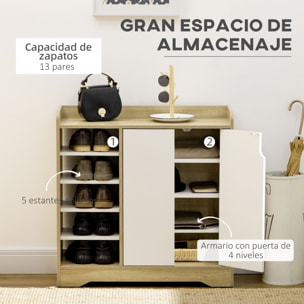 Mueble Zapatero Moderno Zapatero Estrecho con 2 Puertas Estantes de Almacenamiento para 13 Pares de Zapatos para Entrada Pasillo 80x30x80 cm Natural y Blanco