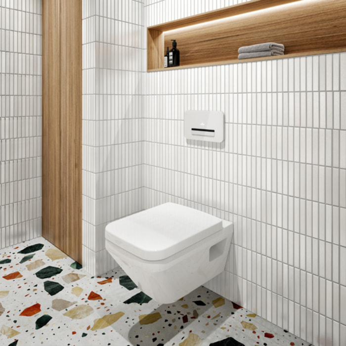 Pack WC suspendu sans bride VILLEROY&BOCH Architectura Twistflush rectangle + Abattant + Bâti-support autoportant PRESTO + Plaque