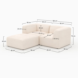 Canapé modulable en velours blanc 2 places avec pouf - Mina